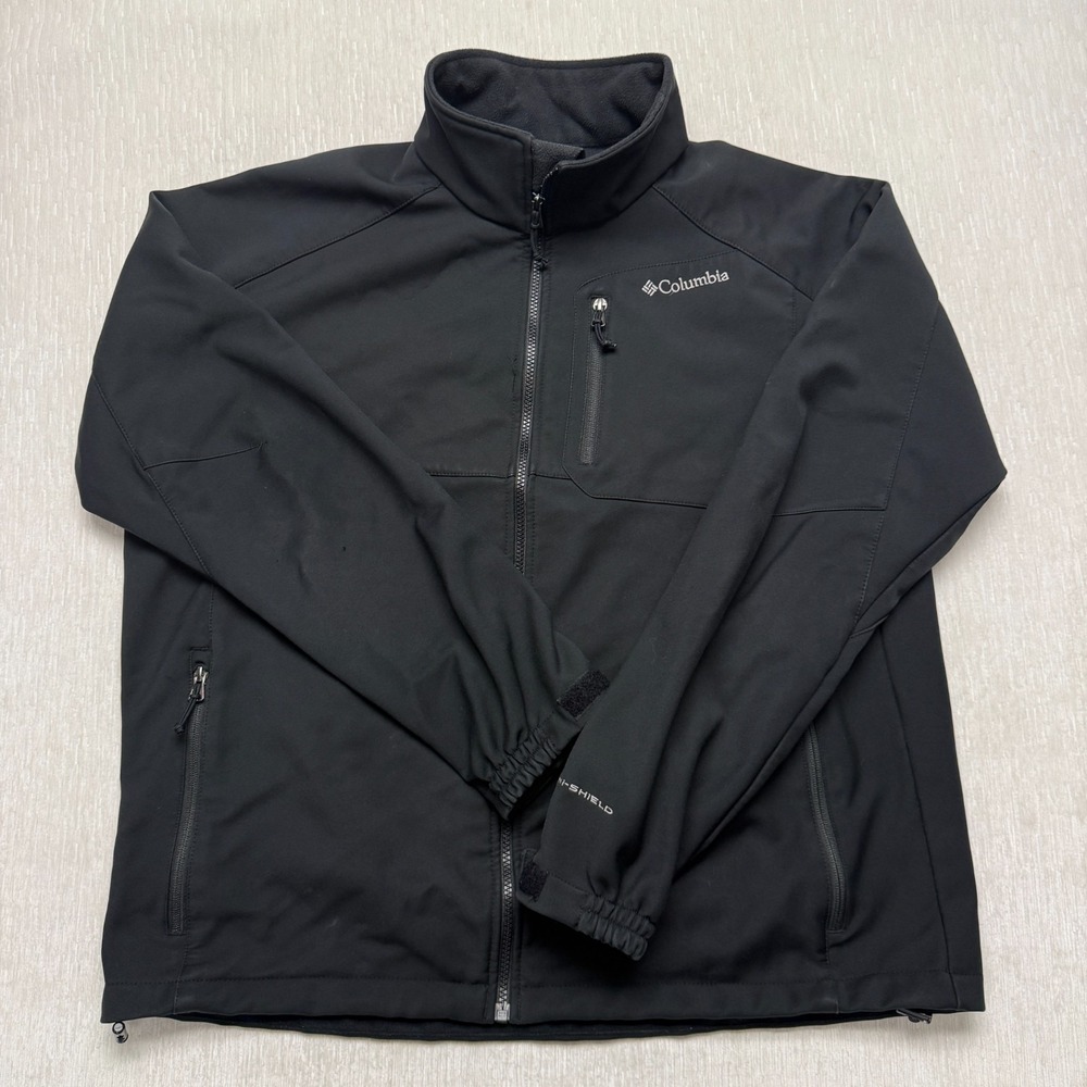 Columbia Softshell Jacket Mens XL Black Omni Shield Ascender Hike Travel Outdoor